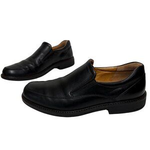 Ecco Genuine Leather Holton Apron Toe Slip On Loafers Black Size 10 Preppy Shoes